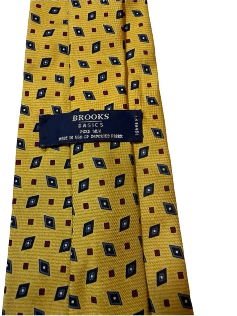 Brooks Brothers Silk Tie Yellow Geometric Diamond Pattern Classic USA Designer